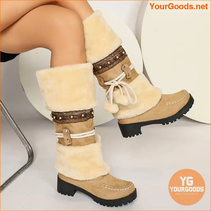 Cozy Winter Womens MidCalf PomPom Snow Boots - YourGoods Online Shop