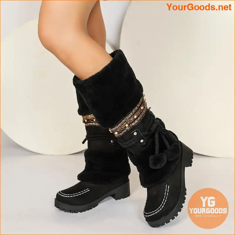 Cozy Winter Womens MidCalf PomPom Snow Boots - YourGoods Online Shop