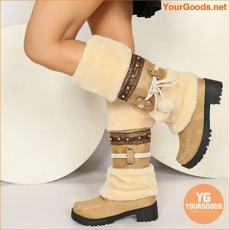 Cozy Winter Womens MidCalf PomPom Snow Boots - YourGoods Online Shop