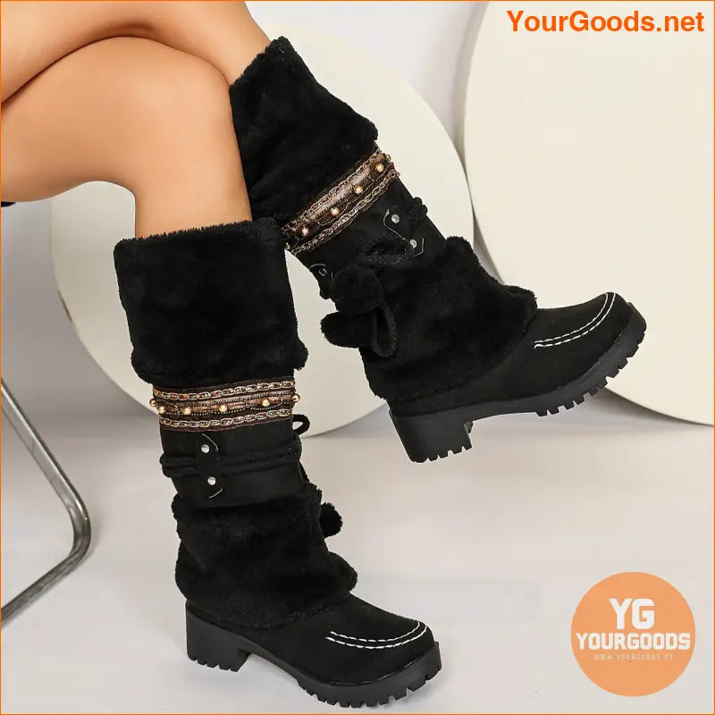 Cozy Winter Womens MidCalf PomPom Snow Boots - YourGoods Online Shop