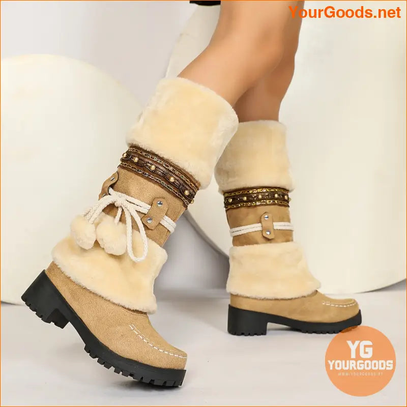 Cozy Winter Womens MidCalf PomPom Snow Boots - YourGoods Online Shop