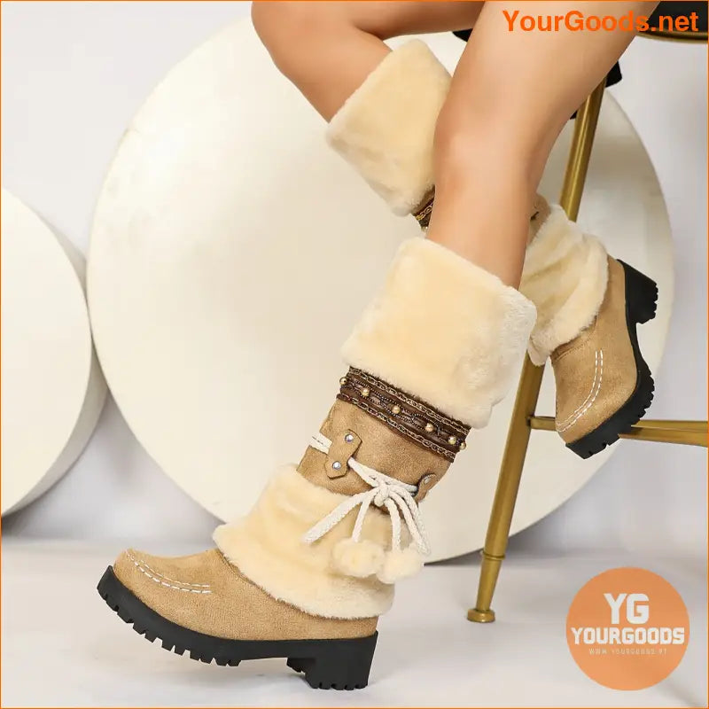 Cozy Winter Womens MidCalf PomPom Snow Boots - YourGoods Online Shop