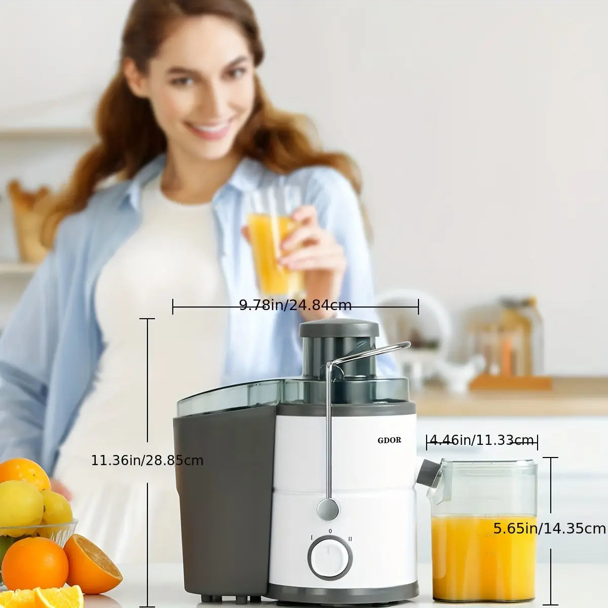 800W GDOR Centrífuga Juicer Calha larga Dupla Velocidade BPAFree