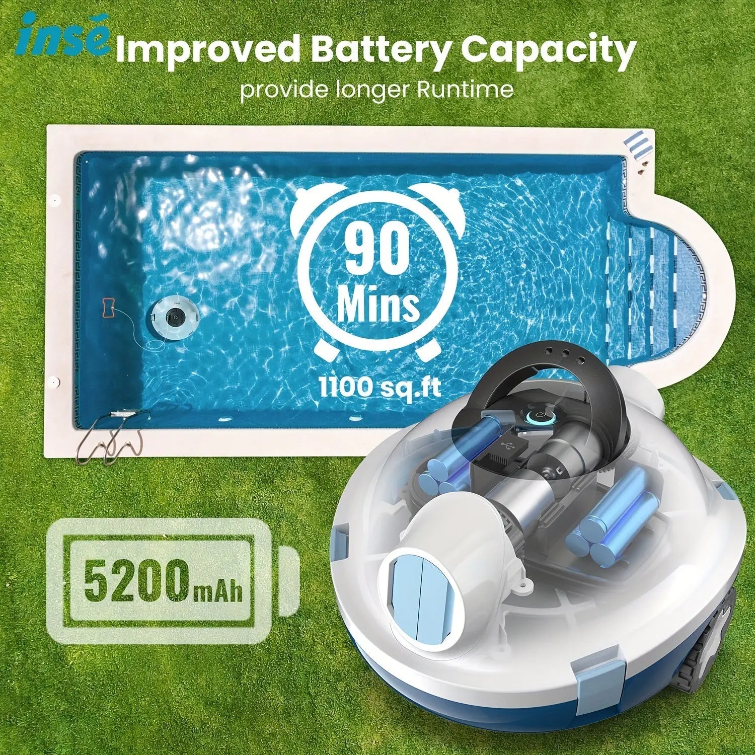 90Minute INSE Cordless Robotic Pool Cleaner AppControlled SelfParking