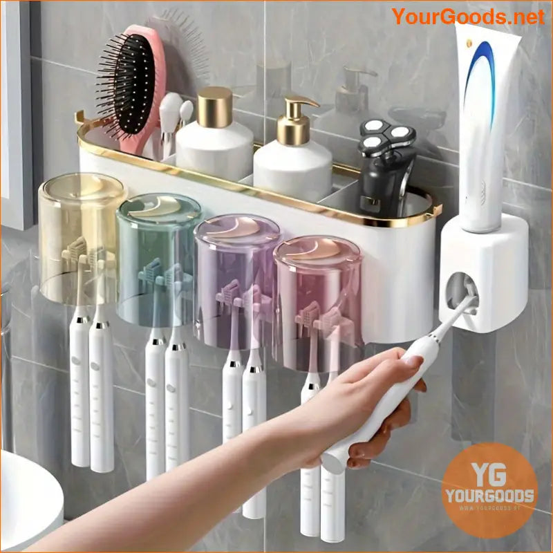 Deluxe WallMounted Toothbrush and Mug Holder with Squeezer - YourGoods Online Shop