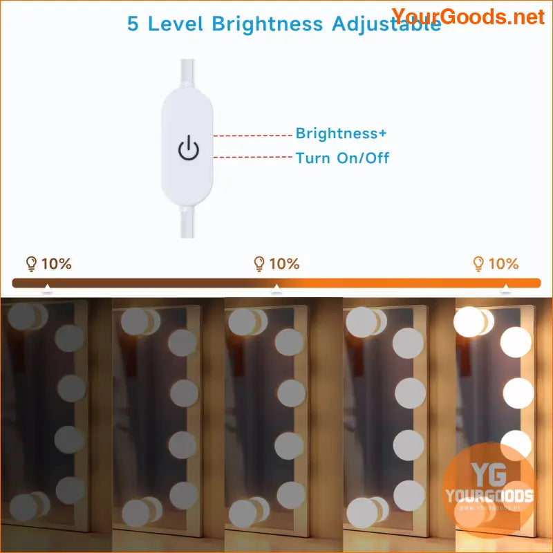 10 Bulb Dimmable LED Vanity Mirror Lights USB Adjustable Brightness - YourGoods Online Shop