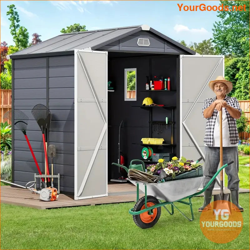 Durable 6x6FT Lockable Outdoor Resin Storage Shed - YourGoods Online Shop