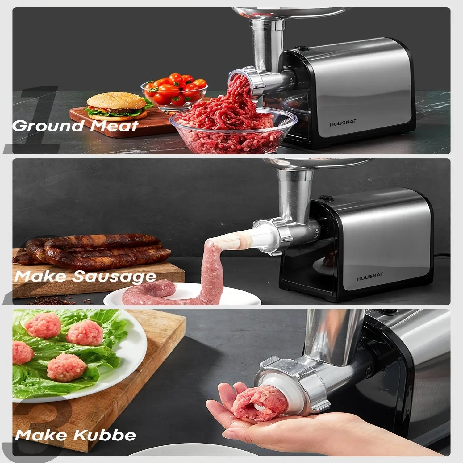 HOUSNAT Deluxe 2600W Electric Meat Grinder  3in1