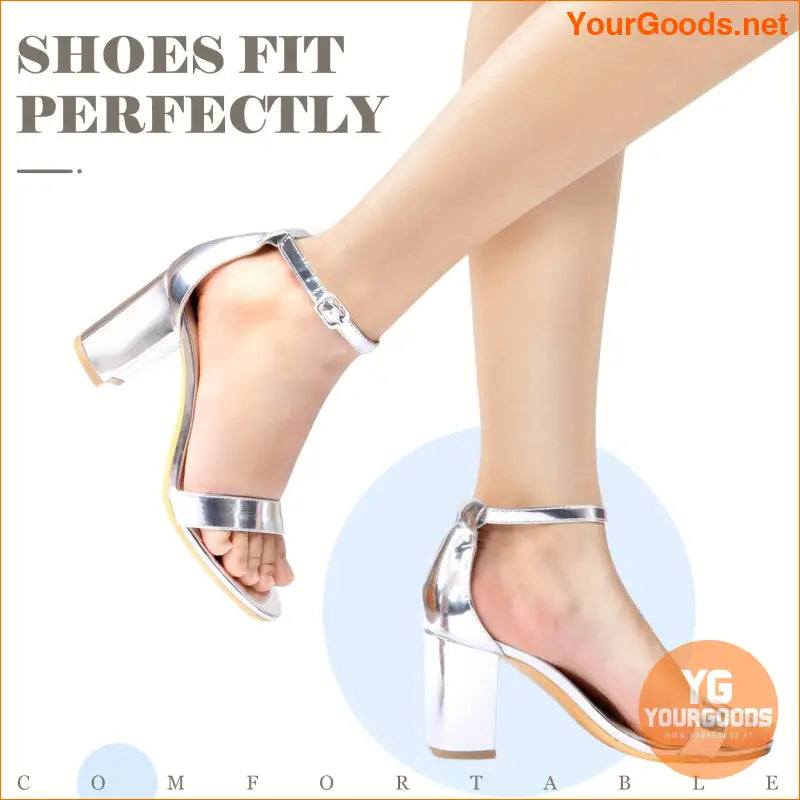 Elegant Block Heeled Sandals Open Toe Ankle Strap - YourGoods Online Shop