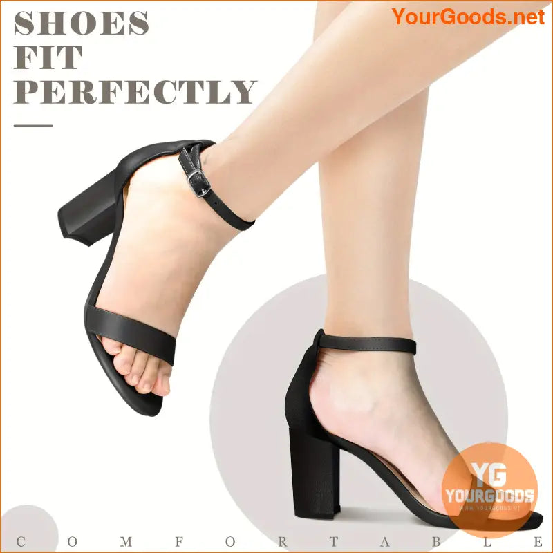 Elegant Block Heeled Sandals Open Toe Ankle Strap - YourGoods Online Shop