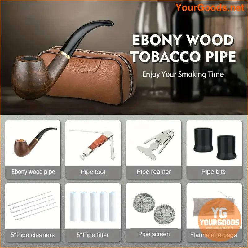 Elegant Brown Pear Wood Tobacco Pipe Set with Leather Pouch - YourGoods Online Shop