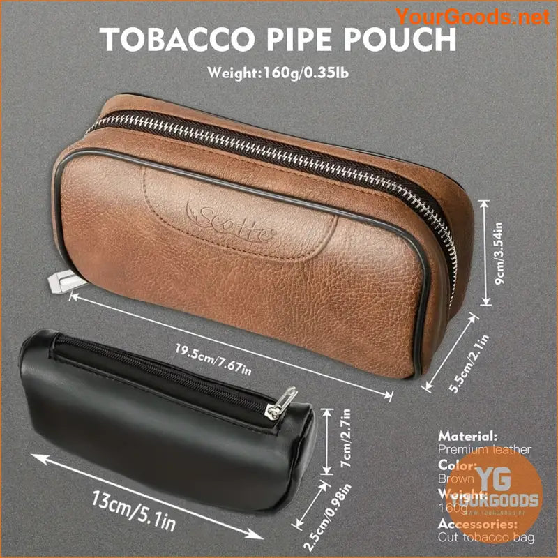 Elegant Brown Pear Wood Tobacco Pipe Set with Leather Pouch - YourGoods Online Shop