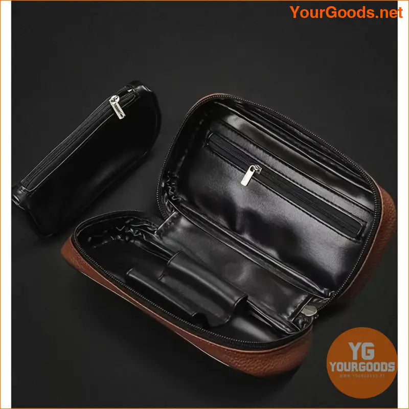 Elegant Brown Pear Wood Tobacco Pipe Set with Leather Pouch - YourGoods Online Shop