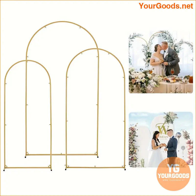 Elegant Gold Metal Wedding Arch Backdrop Set 3 Sizes - YourGoods Online Shop