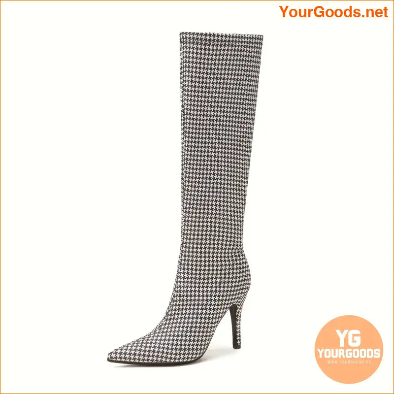 Elegant Houndstooth Stiletto Dress Boots with Side Zipper - YourGoods Online Shop