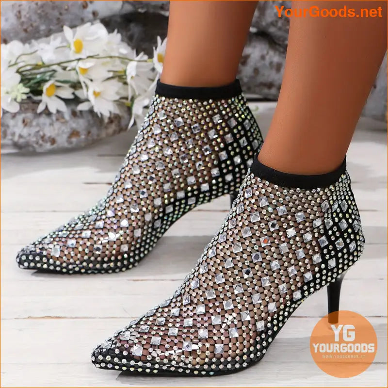 Elegant Rhinestone Mesh Stiletto Heel Sandals for Women - YourGoods Online Shop