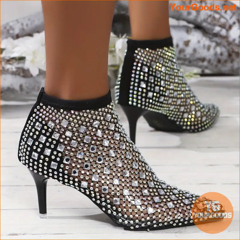 Elegant Rhinestone Mesh Stiletto Heel Sandals for Women - YourGoods Online Shop