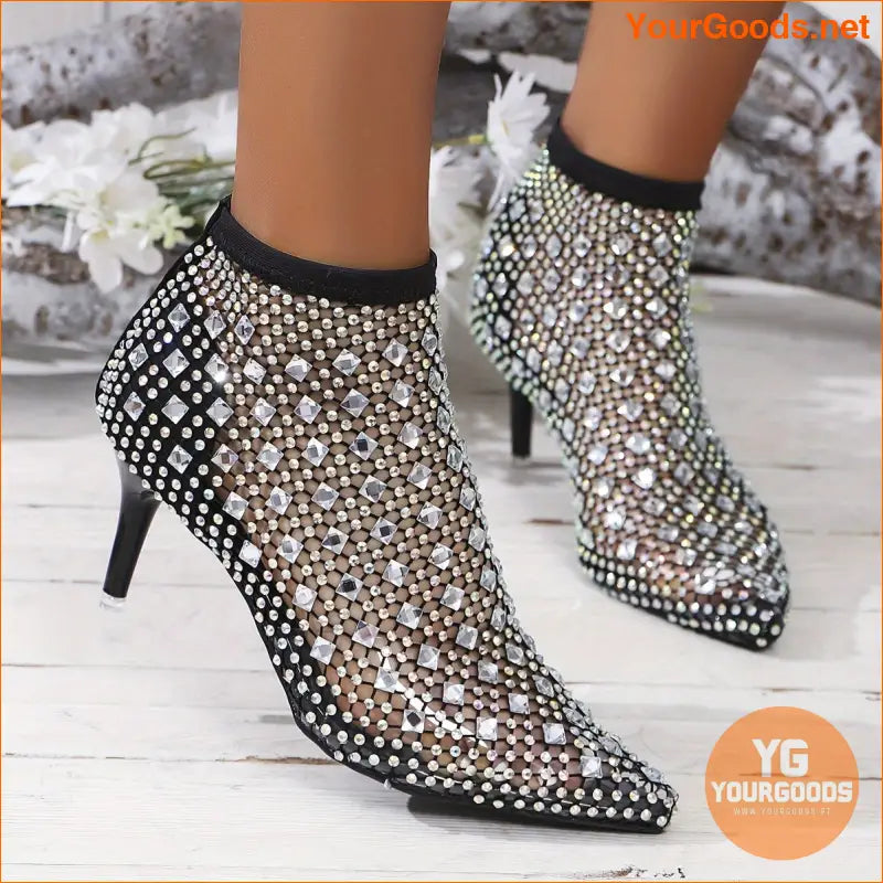 Elegant Rhinestone Mesh Stiletto Heel Sandals for Women - YourGoods Online Shop