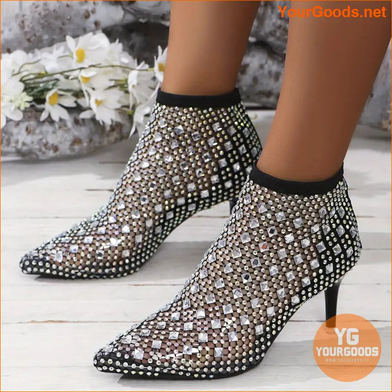 Elegant Rhinestone Mesh Stiletto Heel Sandals for Women - YourGoods Online Shop