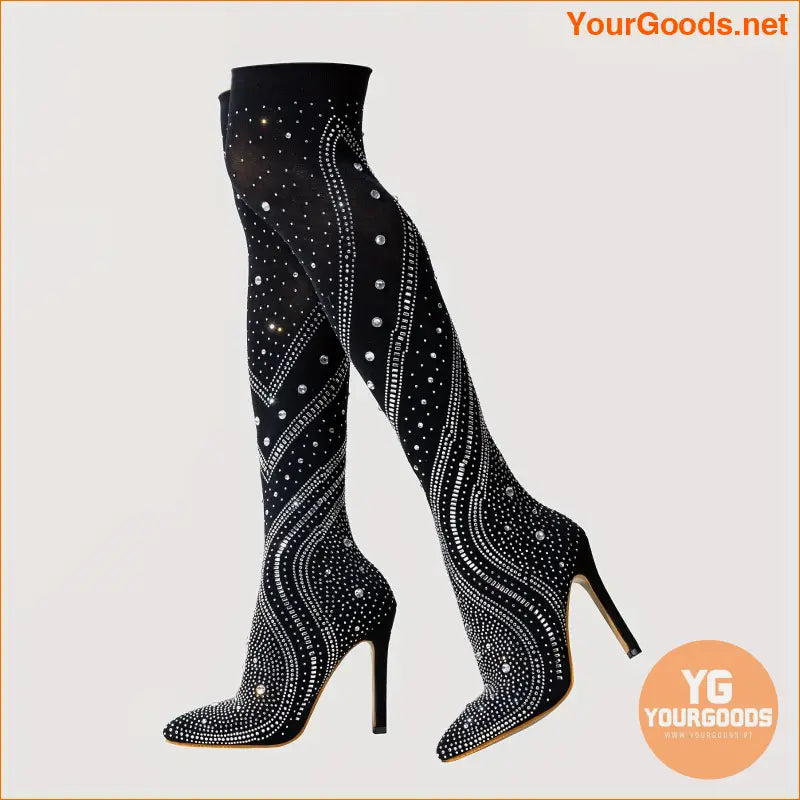 Elegant Rhinestone OvertheKnee Stiletto Boots - YourGoods Online Shop