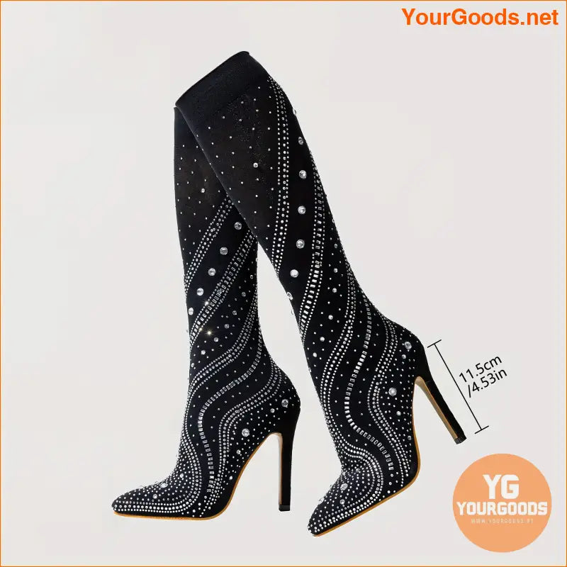 Elegant Rhinestone OvertheKnee Stiletto Boots - YourGoods Online Shop