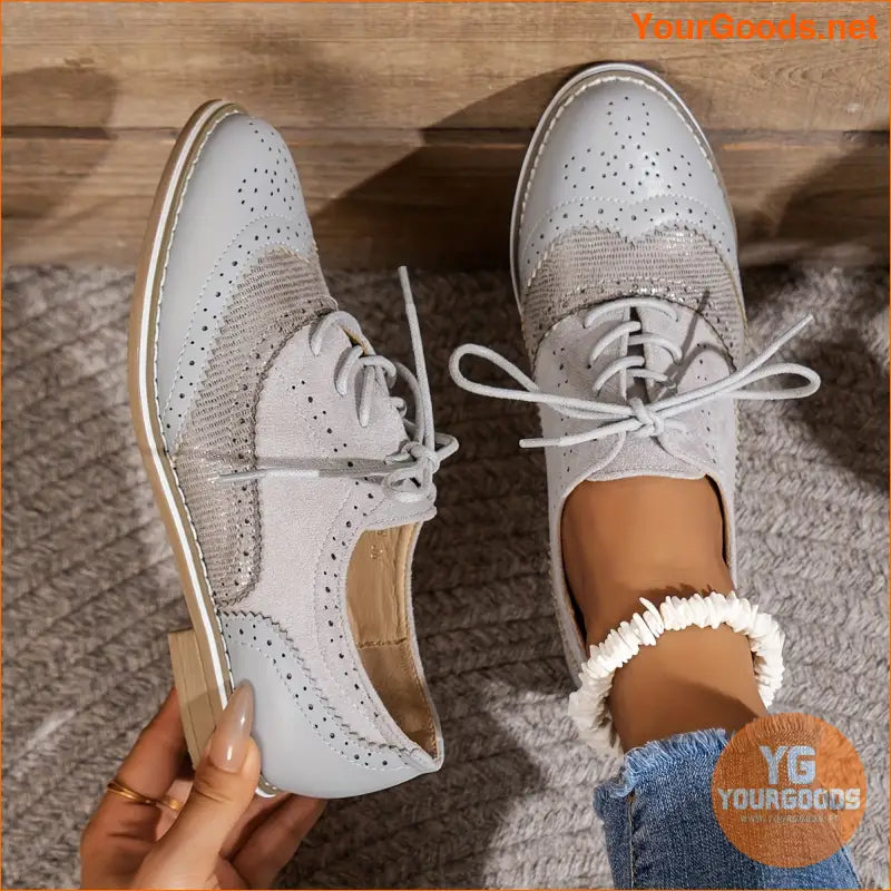 Elegant Round Toe Patchwork Oxfords Womens Casual Comfort Shoes - YourGoods Online Shop