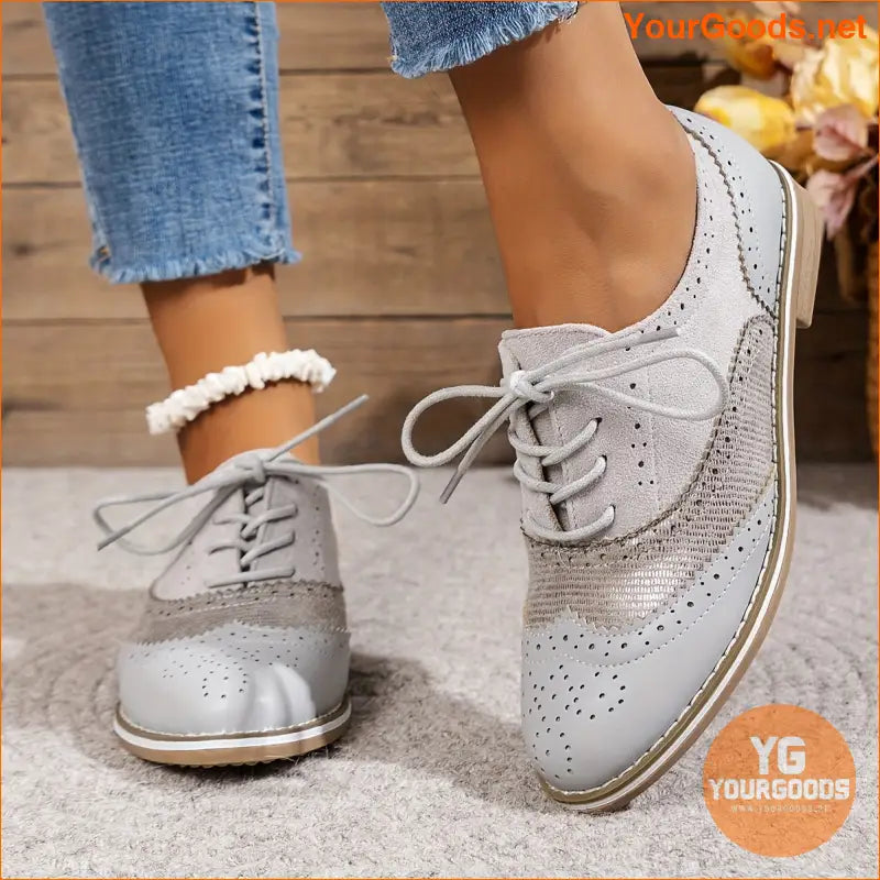 Elegant Round Toe Patchwork Oxfords Womens Casual Comfort Shoes - YourGoods Online Shop