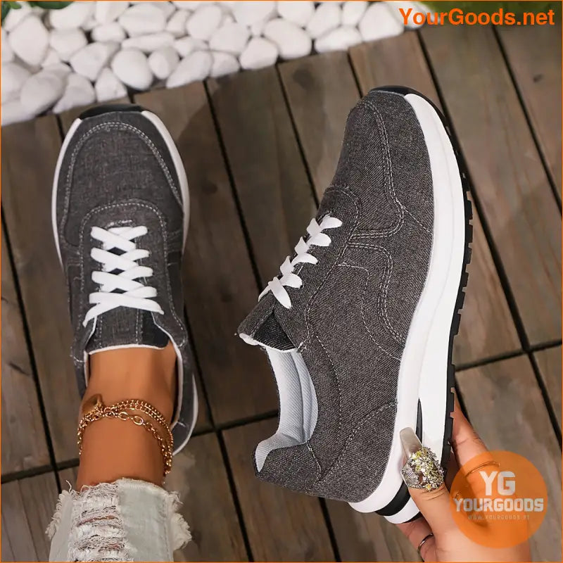 Elegant Women's Canvas Sneakers - Lightweight, Lace-Up Casual Shoes in Solid Colors with Comfortable PVC Sole - YourGoods Online Shop