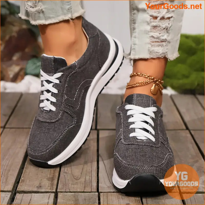 Elegant Women's Canvas Sneakers - Lightweight, Lace-Up Casual Shoes in Solid Colors with Comfortable PVC Sole - YourGoods Online Shop