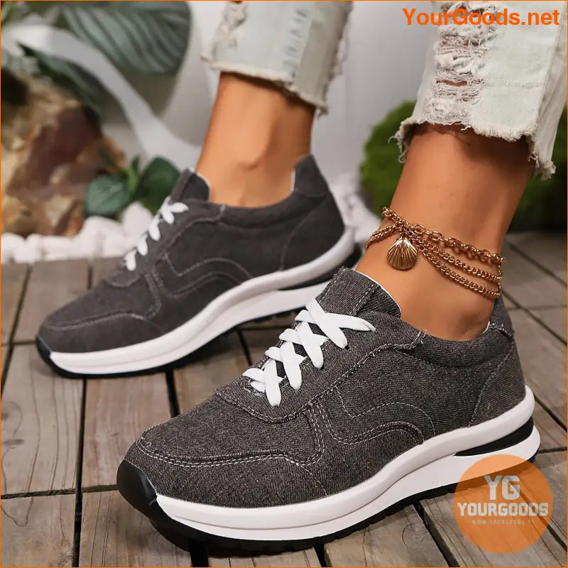 Elegant Women's Canvas Sneakers - Lightweight, Lace-Up Casual Shoes in Solid Colors with Comfortable PVC Sole - YourGoods Online Shop