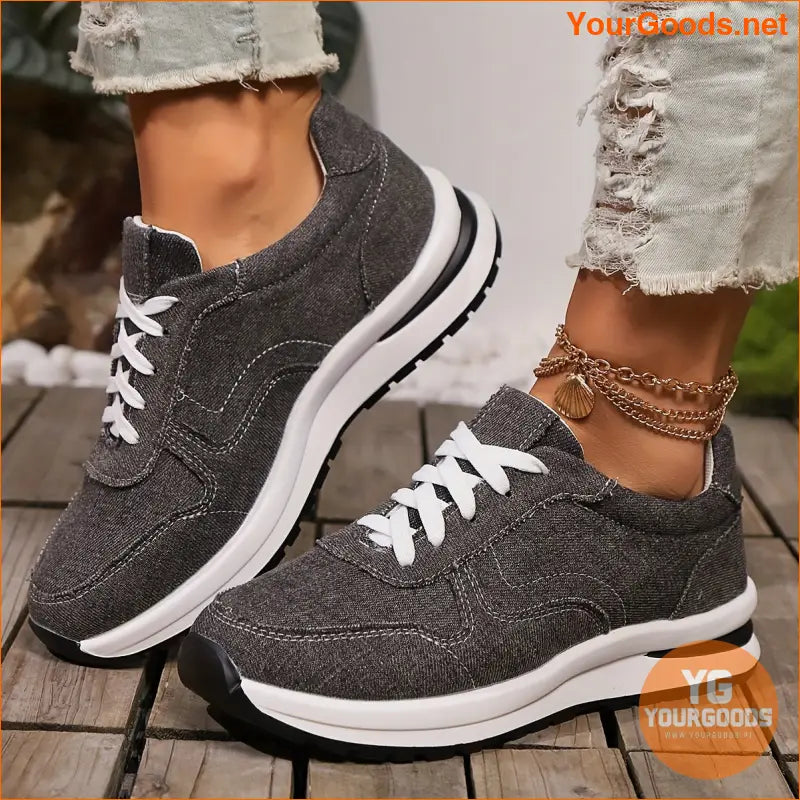 Elegant Women's Canvas Sneakers - Lightweight, Lace-Up Casual Shoes in Solid Colors with Comfortable PVC Sole - YourGoods Online Shop