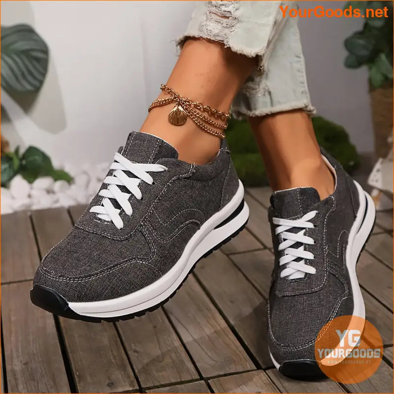 Elegant Women's Canvas Sneakers - Lightweight, Lace-Up Casual Shoes in Solid Colors with Comfortable PVC Sole - YourGoods Online Shop