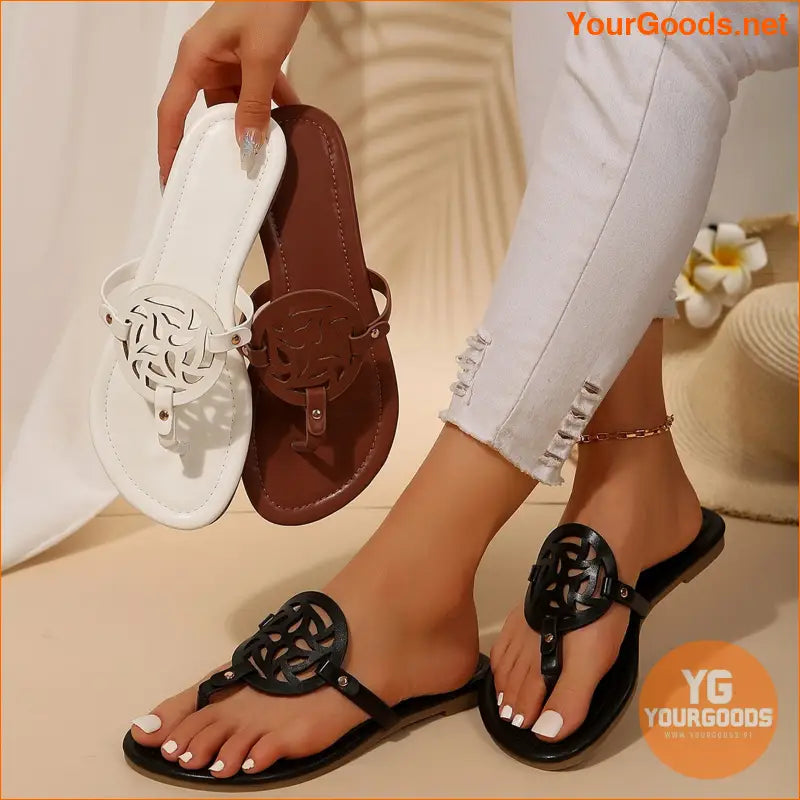 Elegant Womens Comfortable Dressy Thong Flat Sandals - YourGoods Online Shop