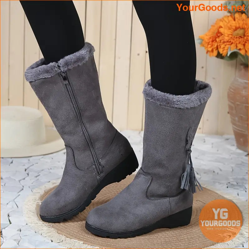 Elegant Womens SlipOn Winter Snow Boots with Fleece - YourGoods Online Shop