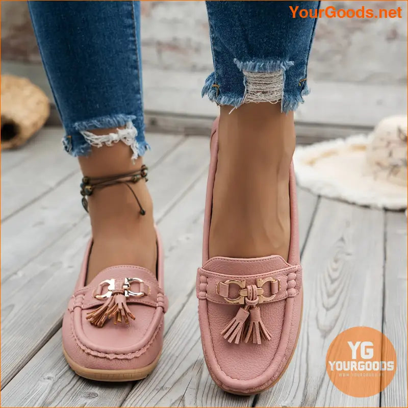 Elegant Womens Tassel Loafers with Metal Buckle Lightweight Comfortable - YourGoods Online Shop