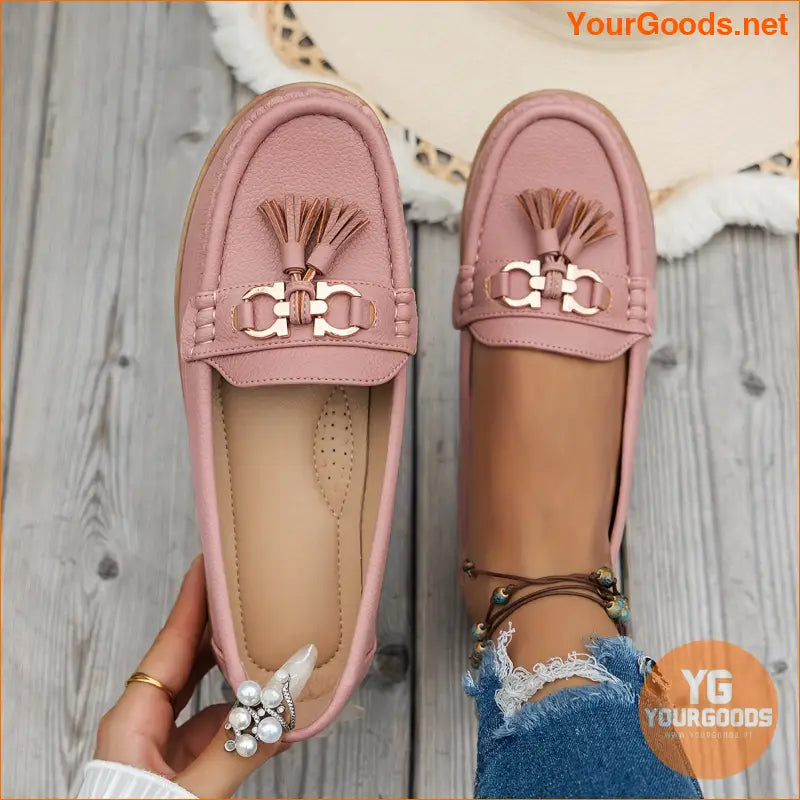 Elegant Womens Tassel Loafers with Metal Buckle Lightweight Comfortable - YourGoods Online Shop