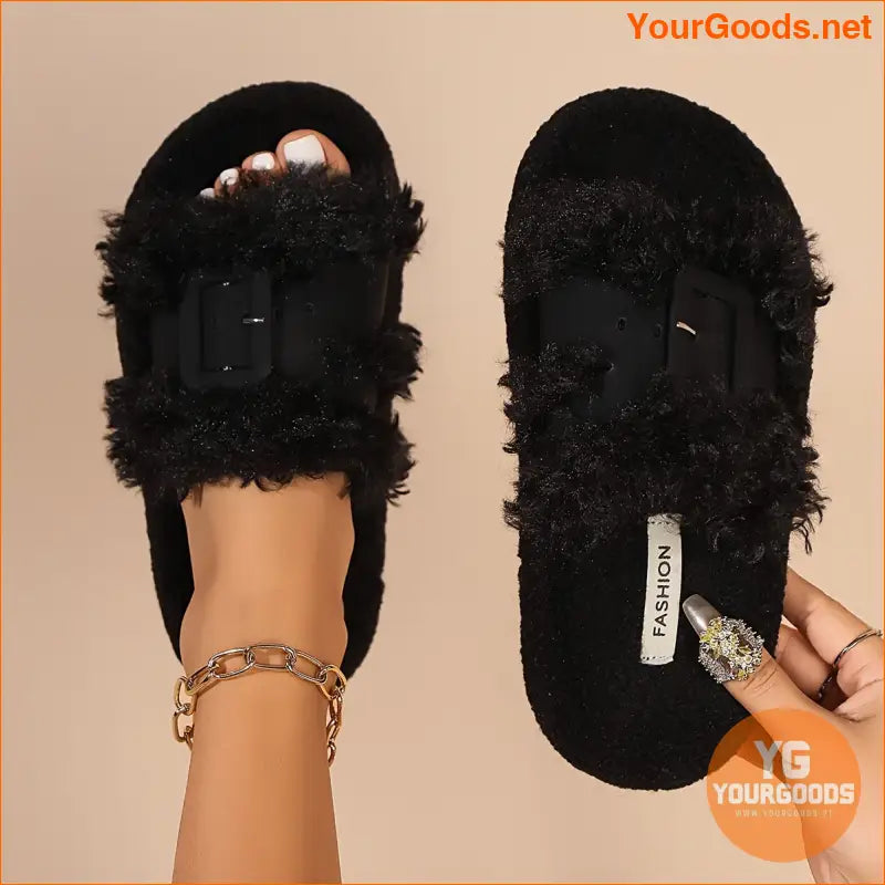 Elegant Womens Teddy Fleece Indoor Slippers with Thick Sole - YourGoods Online Shop