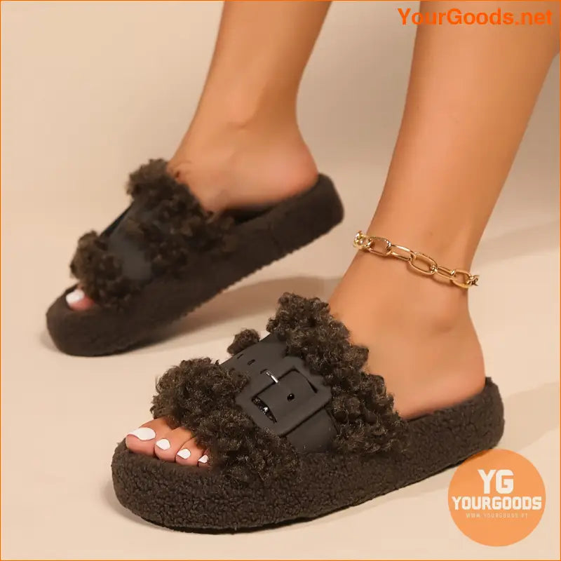 Elegant Womens Teddy Fleece Indoor Slippers with Thick Sole - YourGoods Online Shop