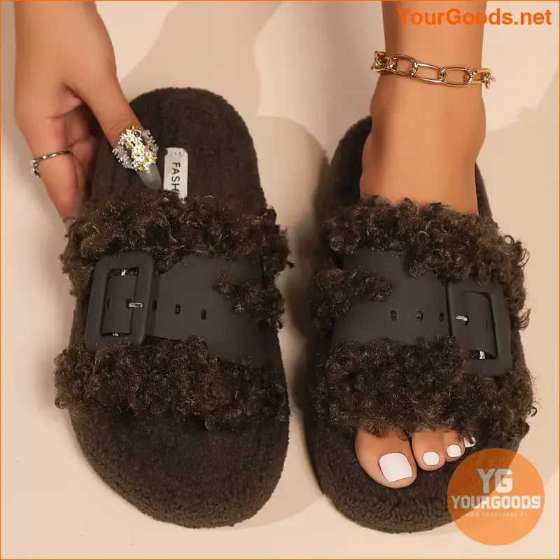 Elegant Womens Teddy Fleece Indoor Slippers with Thick Sole - YourGoods Online Shop