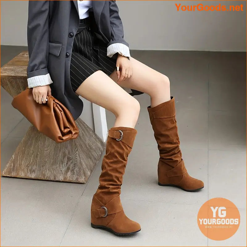 Elevate Style Womens Comfort Suedette Wedge Knee Boots - YourGoods Online Shop