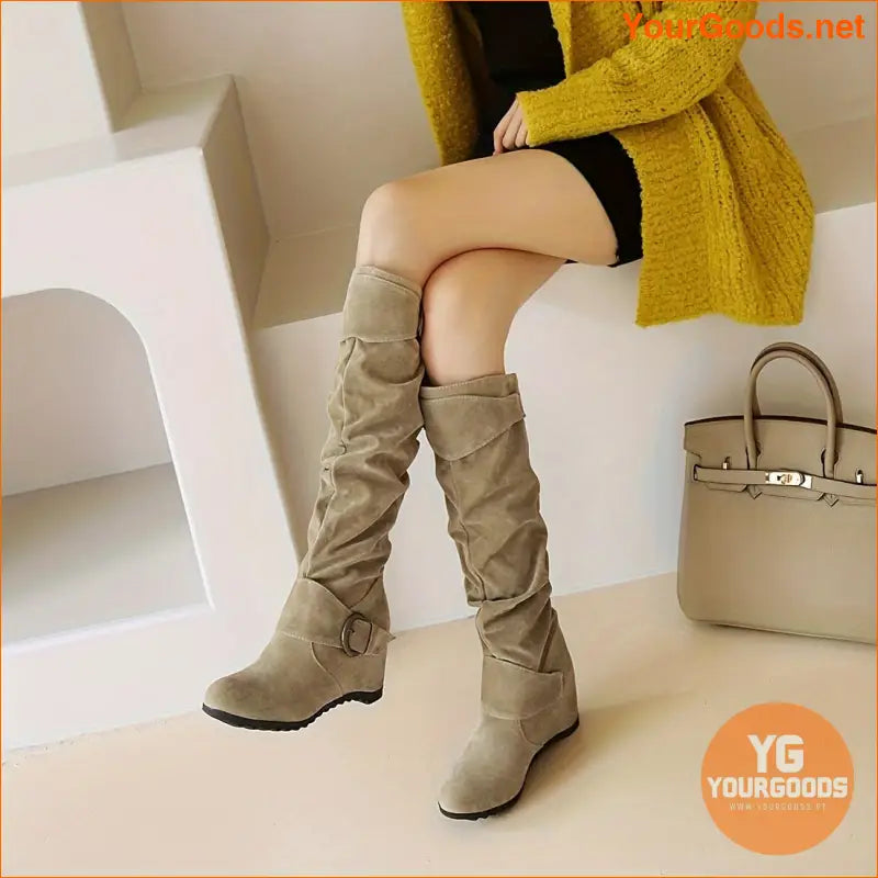 Elevate Style Womens Comfort Suedette Wedge Knee Boots - YourGoods Online Shop