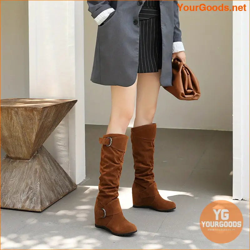 Elevate Style Womens Comfort Suedette Wedge Knee Boots - YourGoods Online Shop