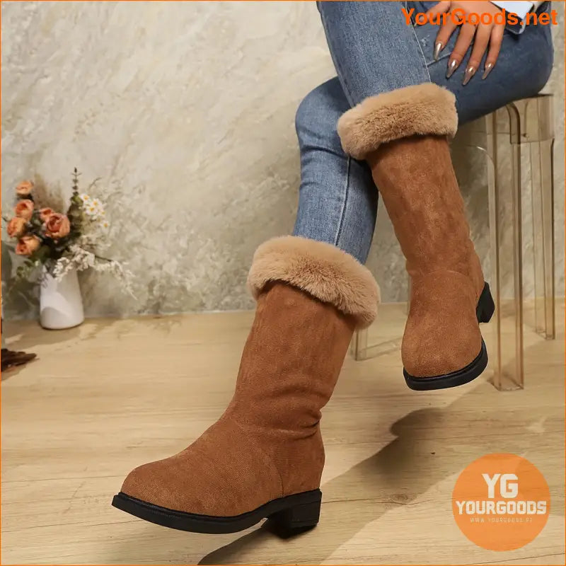 European Design Womens Plush Cuff MidCalf Winter Boots - YourGoods Online Shop