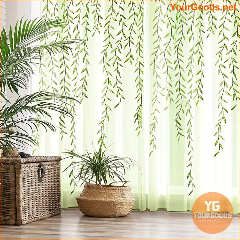 Exquisite Willow Leaf Sheer Curtain Easy Hang Stylish Privacy - YourGoods Online Shop