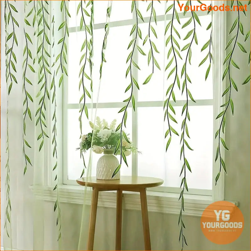 Exquisite Willow Leaf Sheer Curtain Easy Hang Stylish Privacy - YourGoods Online Shop