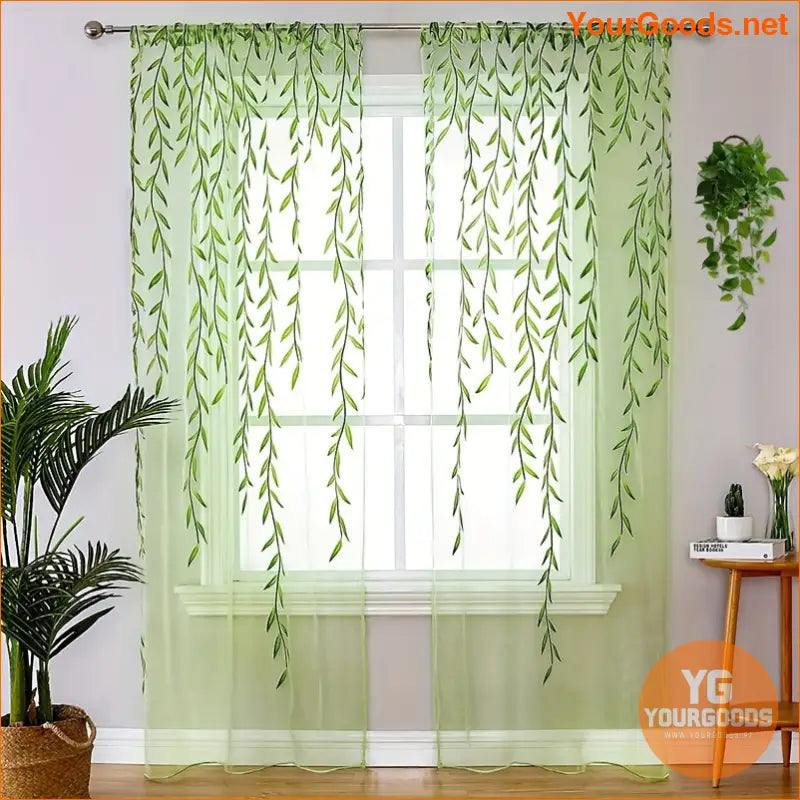 Exquisite Willow Leaf Sheer Curtain Easy Hang Stylish Privacy - YourGoods Online Shop