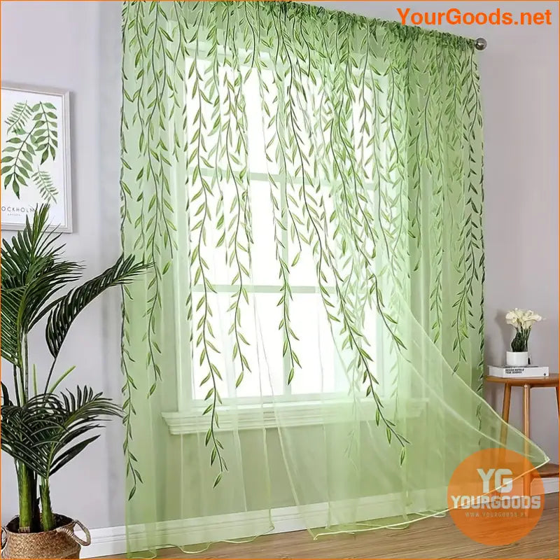 Exquisite Willow Leaf Sheer Curtain Easy Hang Stylish Privacy - YourGoods Online Shop