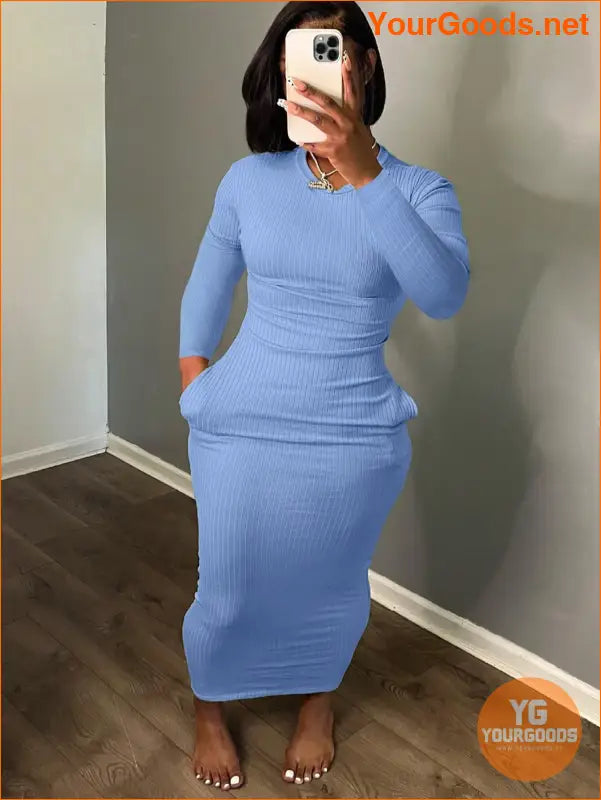 EZwear Solid Scoop Neck Bodycon Dress - YourGoods Online Shop