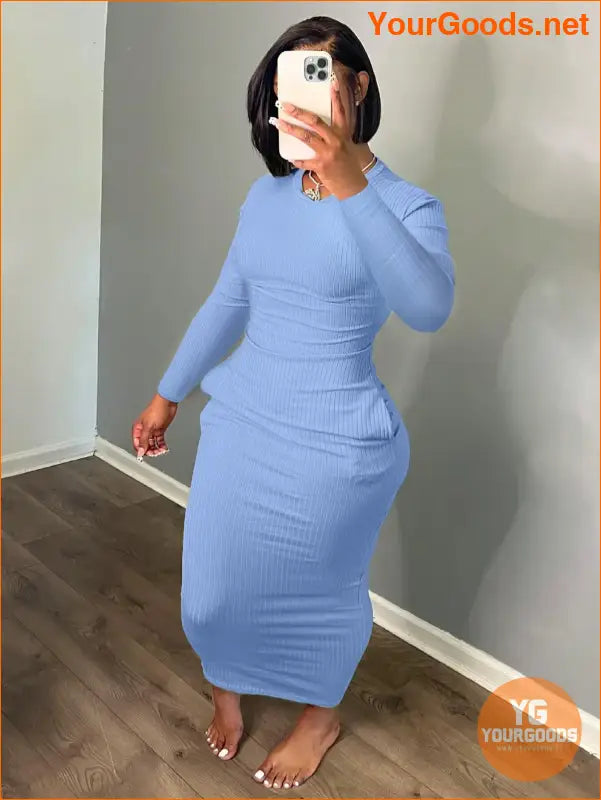 EZwear Solid Scoop Neck Bodycon Dress - YourGoods Online Shop