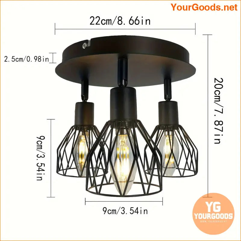 Farmhouse Industrial TriLight Iron Cage Ceiling Lamp - YourGoods Online Shop